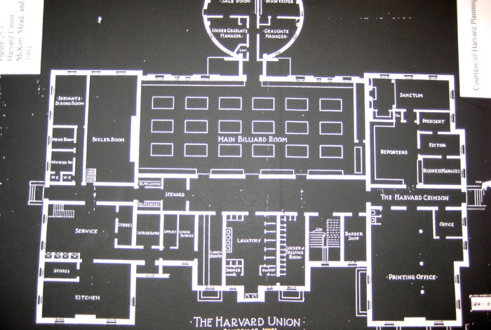 The is the McKim plan for the basement of the Union, showing the Crimson offices. 
